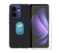 GYDQQKJ Coque avec Verre Trempé écran Glass pour Oppo Reno 13F 5G (6.67"), Housse Etui Flexible Protection Souple Silicone Gel Noir TPU Case Cover Anneau (Bleu Anneau Telephone)