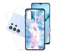 GYDQQKJ Coque + avec Verre Trempé écran Glass pour Oukitel C1, Housse Etui Flexible Protection Souple Silicone Gel Noir TPU Case Cover pour Oukitel C1 (6.52") - LH34