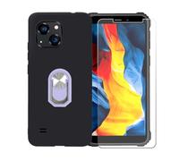 GYDQQKJ Coque avec Verre Trempé écran Glass pour Oukitel WP32 Pro (6.0"), Housse Etui Flexible Protection Souple Silicone Gel Noir TPU Case Cover Anneau (Violet Anneau Telephone)