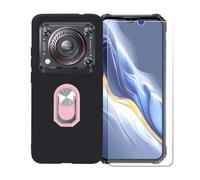 GYDQQKJ Coque avec Verre Trempé écran Glass pour Oukitel WP36 Pro (6.52"), Housse Etui Flexible Protection Souple Silicone Gel Noir TPU Case Cover Anneau (Couleur Rose Anneau Telephone)