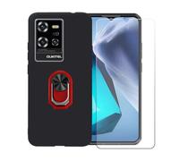 GYDQQKJ Coque avec Verre Trempé écran Glass pour Oukitel WP50 5G (6.60"), Housse Etui Flexible Protection Souple Silicone Gel Rouge TPU Case Cover Anneau (Rouge Anneau Telephone)