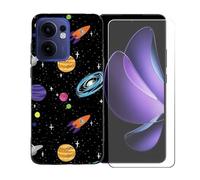 GYDQQKJ Coque avec Verre Trempé écran Glass pour Reno 13 FS 5G, Housse Etui Flexible Protection Souple Silicone Gel Noir TPU Case Cover pour Reno 13 FS 5G (6.67") - BST1