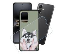 GYDQQKJ Coque + avec Verre Trempé écran Glass pour Tecno Pop 10 4G, Housse Etui Flexible Protection Souple Silicone Gel Noir TPU Case Cover pour Tecno Pop 10 4G (6.67") - LH12