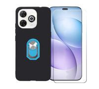 GYDQQKJ Coque avec Verre Trempé écran Glass pour Wiko Hi Enjoy 80 Pro (6.70"), Housse Etui Flexible Protection Souple Silicone Gel Noir TPU Case Cover Anneau (Bleu Anneau Telephone)