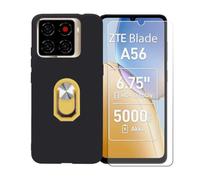 GYDQQKJ Coque avec Verre Trempé écran Glass pour ZTE Blade A56 (6.75"), Housse Etui Flexible Protection Souple Silicone Gel Noir TPU Case Cover Anneau (Jaune Anneau Telephone)