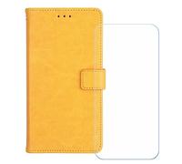 GYDQQKJ Coque pour Blackview BV4800 Pro (6.56 Pouces), Housse Pochette de Carte Portefeuille en Cuir avec Rabat + Verre trempé écran Film Protecteur, Étui Cover Jaune