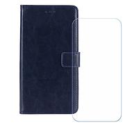GYDQQKJ Coque pour Doogee Blade GT Play (6.72 Pouces), Housse Pochette de Carte Portefeuille en Cuir avec Rabat + Verre trempé écran Film Protecteur, Étui Cover Bleu Foncé