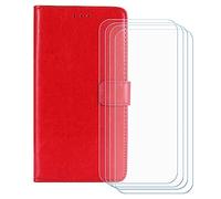 GYDQQKJ Coque pour Doro Aurora A10 (4.50 Pouces), Housse Pochette de Carte Portefeuille en Cuir avec Rabat + [4 Pièces Verre trempé écran Film Protecteur], Étui Cover Rouge