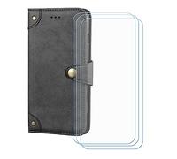 GYDQQKJ Coque pour Fairphone 6 6.31", Housse Pochette de Carte Portefeuille en Cuir avec Rabat + [3 Pièces Verre trempé écran Film Protecteur], Étui Cover Noir