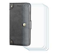 GYDQQKJ Coque pour Fairphone 6 6.31", Housse Pochette de Carte Portefeuille en Cuir avec Rabat + [4 Pièces Verre trempé écran Film Protecteur], Étui Cover Noir