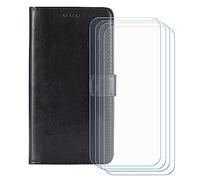 GYDQQKJ Coque pour Fairphone 6 (6.31 Pouces), Housse Pochette de Carte Portefeuille en Cuir avec Rabat + [4 Pièces Verre trempé écran Film Protecteur], Étui Cover Noir