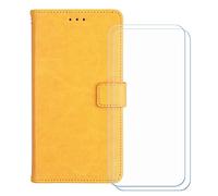 GYDQQKJ Coque pour Fairphone 6 (6.31 Pouces), Housse Pochette de Carte Portefeuille en Cuir avec Rabat + [2 Pièces Verre trempé écran Film Protecteur], Étui Cover Jaune