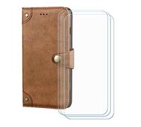 GYDQQKJ Coque pour Fossibot S3 Pro 6.67", Housse Pochette de Carte Portefeuille en Cuir avec Rabat + [3 Pièces Verre trempé écran Film Protecteur], Étui Cover Le Brun