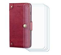 GYDQQKJ Coque pour Fossibot S3 Pro 6.67", Housse Pochette de Carte Portefeuille en Cuir avec Rabat + [4 Pièces Verre trempé écran Film Protecteur], Étui Cover Rouge