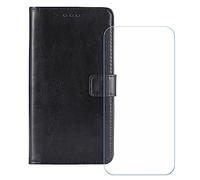 GYDQQKJ Coque pour Hotwav Cyber 16, Housse Pochette de Carte Portefeuille en Cuir avec Rabat + Verre trempé écran Film Protecteur, Étui Cover Noir