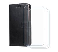 GYDQQKJ Coque pour Konrow Easy 5 (5.0"), Cuir Housse Protection + [3 Pièces Verre trempé écran Film Protecteur], Slot Flip Portefeuille Fente Étui Premium Cover - Noir -SXT
