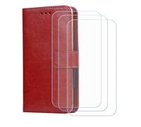 GYDQQKJ Coque pour Konrow Star 55 (5.50"), Cuir Housse Protection + [3 Pièces Verre trempé écran Film Protecteur], Slot Flip Portefeuille Fente Étui Premium Cover - Marron -SXT