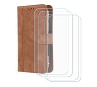 GYDQQKJ Coque pour Konrow Star 55 (5.50"), Housse en Cuir Premium PU Protection + [4 Pièces Verre trempé écran Film Protecteur], Slot Flip Portefeuille Fente Étui Cover - Marron -FG