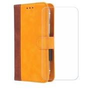 GYDQQKJ Coque pour Konrow Star 55 (5.50"), Housse en Cuir Premium PU Protection + [Verre trempé écran Film Protecteur], Slot Flip Portefeuille Fente Étui Cover - Jaune -FG