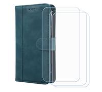 GYDQQKJ Coque pour Oscal Flat 2 (6.56"), Housse en Cuir Premium PU Protection + [3 Pièces Verre trempé écran Film Protecteur], Slot Flip Portefeuille Fente Étui Cover - Bleu -FG