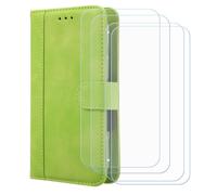 GYDQQKJ Coque pour Oscal Flat 2 (6.56"), Housse en Cuir Premium PU Protection + [4 Pièces Verre trempé écran Film Protecteur], Slot Flip Portefeuille Fente Étui Cover - Vert -FG