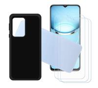 GYDQQKJ Coque pour Oukitel C1 Pro + 3 pièces Verre Trempé Film Protection écran,Housse Etui Flexible Protection Souple Silicone Gel Noir TPU Case Cover pour (6.52")