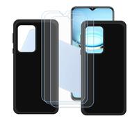 GYDQQKJ Coque pour Oukitel C1 Pro + 3 pièces Verre Trempé Film Protection écran, Lot de 2 Housse Etui Flexible Protection Souple Silicone Gel Noir TPU Case Cover pour (6.52")