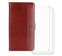 GYDQQKJ Coque pour Oukitel G3 (6.0 Pouces), Housse Pochette de Carte Portefeuille en Cuir avec Rabat + [3 Pièces Verre trempé écran Film Protecteur], Étui Cover Le Brun