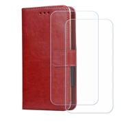 GYDQQKJ Coque pour SPC Zeus 4G Pro (5.50"), Cuir Housse Protection + [2 Pièces Verre trempé écran Film Protecteur], Slot Flip Portefeuille Fente Étui Premium Cover - Marron -SXT