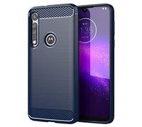 GYDQQKJ DQG Coque pour Motorola One Macro (6.20"), Housse Etui de Protection Silicone TPU Bumper Premium Shell Souple Gel Fibre Carbonique Case Cover pour - Bleu