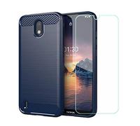 GYDQQKJ DQG Coque pour Nokia 1.3 (5.71"), Verre trempé écran + Premium TPU Film Bumper Housse Etui de Protection Silicone Shell Souple Gel Fibre Carbonique Case Cover pour - Bleu