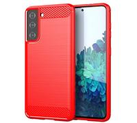 GYDQQKJ DQG Coque pour Samsung Galaxy S21 5G (6.3"), Housse Etui de Protection Silicone TPU Bumper Premium Shell Souple Gel Fibre Carbonique Case Cover pour - Rouge