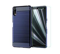 GYDQQKJ DQG Coque pour Sony Xperia L3 (5.7"),Flexible Fibre Carbonique Housse Etui Protection Souple Silicone Gel TPU Case Cover + Verre trempé écran Film Protecteur - Bleu