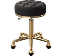 GYDUHYE Chaise de massage réglable pour salon de spa, tabouret de bureau à domicile Tabouret de beauté roulant rond sur roues, avec siège en cuir PU et cadre doré en acier inoxydable (couleur : noir