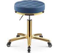 GYDUHYE Tabouret de salon pivotant à 360°, charge de 150 kg, tabouret hydraulique robuste, roues roulantes et base en acier inoxydable doré, tabouret roulant, tabouret rond pivotant (couleur : bleu
