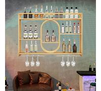 GYEQXKT Casier à vin Mural avec éclairage LED, étagère à Liqueur Industrielle Suspendue, présentoir Flottant pour Bouteilles d'alcool, étagères murales pour la décoration de la Maison, du