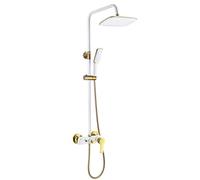 GYEQXKT Ensemble de Douche à Bouton-Poussoir Rotatif en Peinture européenne Or Blanc pour hôtel Domestique avec Fonction de baptême, Douche à Jet sous Pression, système de Douche domestiqu