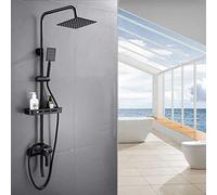 GYEQXKT Ensemble de Douche mitigeur 3 Sorties avec étagère, Douche de tête, douchette à Main, Robinet de Baignoire réglable en Hauteur, Noir