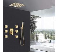 GYEQXKT Ensemble de robinets de Douche dorés, pommeau de Douche Ultra Fin, 6 Jets de Massage Spa, mitigeur 3 Voies, Douche dorée, kit de Douche doré - Ensemble Complet de 12 Pouces (ensemb