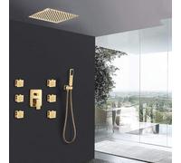GYEQXKT Ensemble de robinets de Douche dorés, pommeau de Douche Ultra Fin, 6 Jets de Massage Spa, mitigeur 3 Voies, Douche dorée, kit de Douche doré - Ensemble Complet de 12 Pouces (ensemb