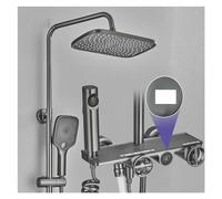 GYEQXKT Ensemble de robinets de Douche Gris, Blanc et Noir, écran numérique, mitigeur thermostatique 4 Voies, système de Douche à Effet Pluie, pommeau en Plastique, Douche