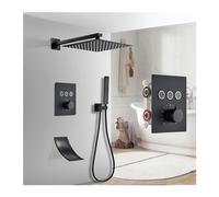 GYEQXKT Ensembles de Douche, Robinet de Douche thermostatique Noir Mat, système de Douche Cascade, mitigeur Mural à Bouton (16 Pouces, 3 Voies B)