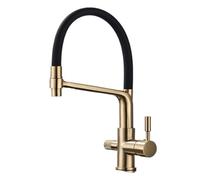 GYEQXKT Robinet de Cuisine filtrant, mitigeur d'eau Potable à Double Bec Noir, Rotation à 360°, Robinet de Purification d'eau Chaude et Froide, Finition Or brossé, élégant et Fonctionnel
