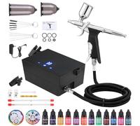 Gyfent Kit aérographe 45PSI avec compresseur d'air, kit aérographe portable avec 10 peintures aérographe et 3 buses à dégagement rapide, kit d'aérographe à double action pour nail art, peinture