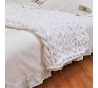 GYHH Plaid Tricot Grosse Maille Pelote Laine Jette,Couverture en Chenille Grosse Maille, Chaude Et Confortable, Faite à La Main, pour Canapé, Lit, Décoration D'intérieur (White,120x150CM)