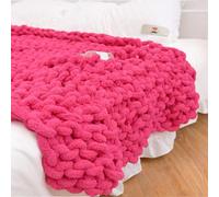 GYHH Plaid Tricot Grosse Maille Pelote Laine Jette,Couverture en Chenille Grosse Maille, Chaude Et Confortable, Faite à La Main, pour Canapé, Lit, Décoration D'intérieur (Rose Red,130x170CM)