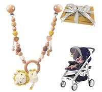 GYHWOFUL Chaîne de Poussette Design Lion au Crochet, Jouet avec Cloches et pendentifs en Perles d'étoile, chaîne de Poussette en Bois, Cadeau de Naissance pour Nouveau-né, Fille et garçon