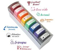 GYHWOFUL Tampons Auto-Encreurs pour Enseignants, Lot de 8 Tampons de Motivation avec Boîte de Rangement, Tampons de Récompense & d’Évaluation pour Enfants, Idée Cadeau pour Professeurs & Maternelle