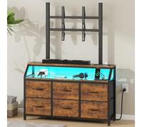 GYIIYUO Meuble TV LED avec support et prise de courant et 6 tiroirs en tissu pour TV de 32 à 75 pouces, centre de divertissement et commode TV industrielle, table console pour salon, chambre à