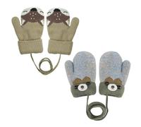 GYIOFAI 2 Paires Moufles Bébé Mitaines Tricoté Chaud Douce, Chauds Tricotés Gants Bebe Hiver, Adorable Chauds Epais Gants, Cartoon Mignon Gloves avec Corde Epais pour Enfants (Multicolore)